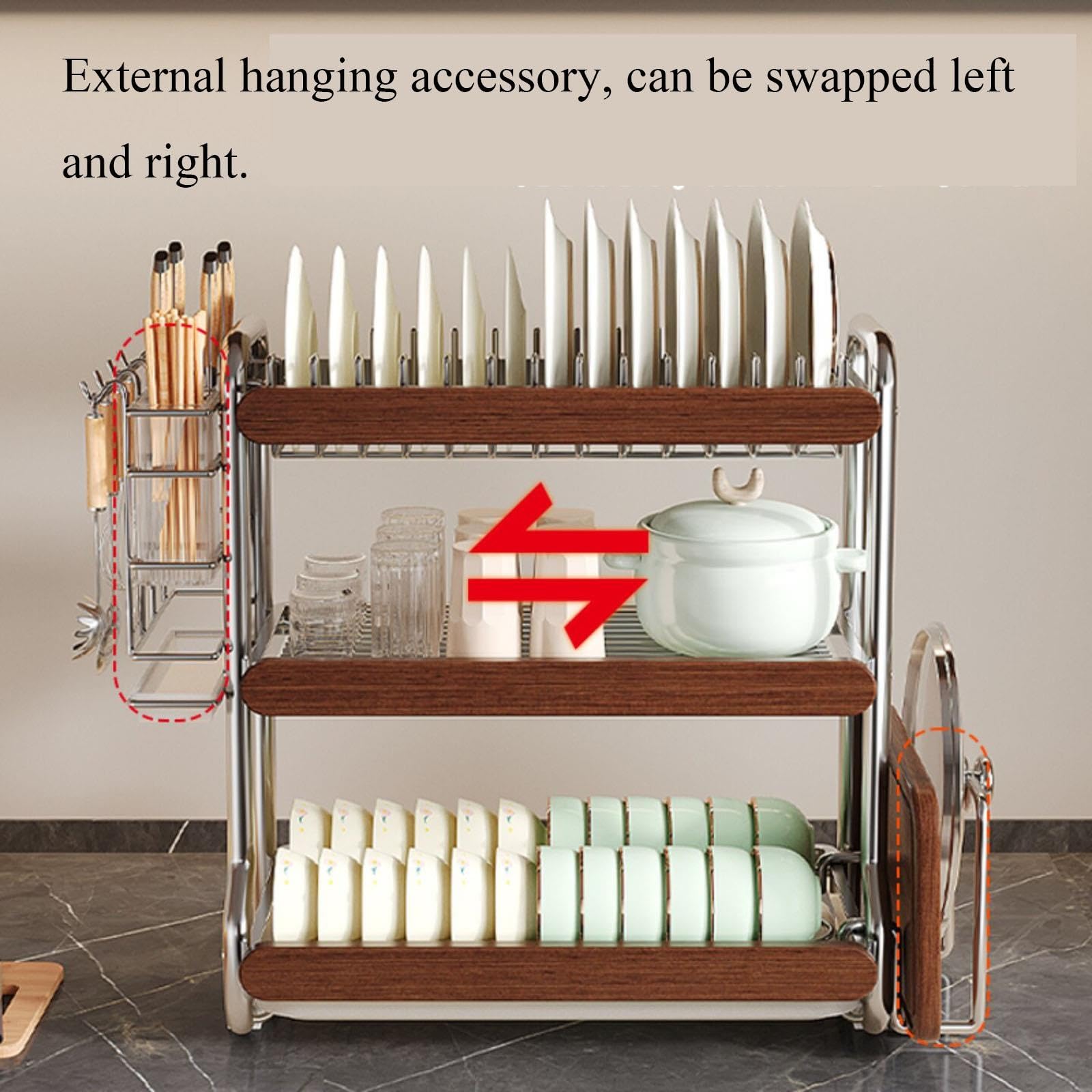 Égouttoir à vaisselle de comptoir pour cuisine, égouttoir en acier inoxydable, organiseur peu encombrant avec plateau d'égouttement, idéal pour les assiettes, les tasses et les ustensiles