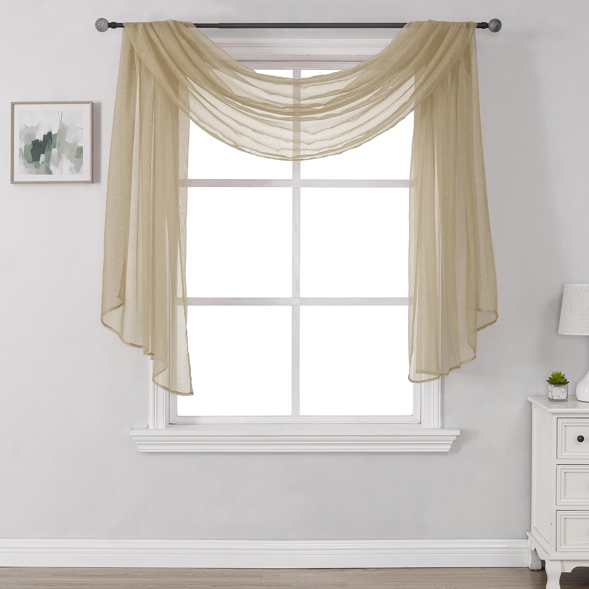144 Inches Long Window Scarf for Party - Luxury Soft Tan Semi Sheer Curtain Scarf Valance for Wedding (1 Panel,Taupe)