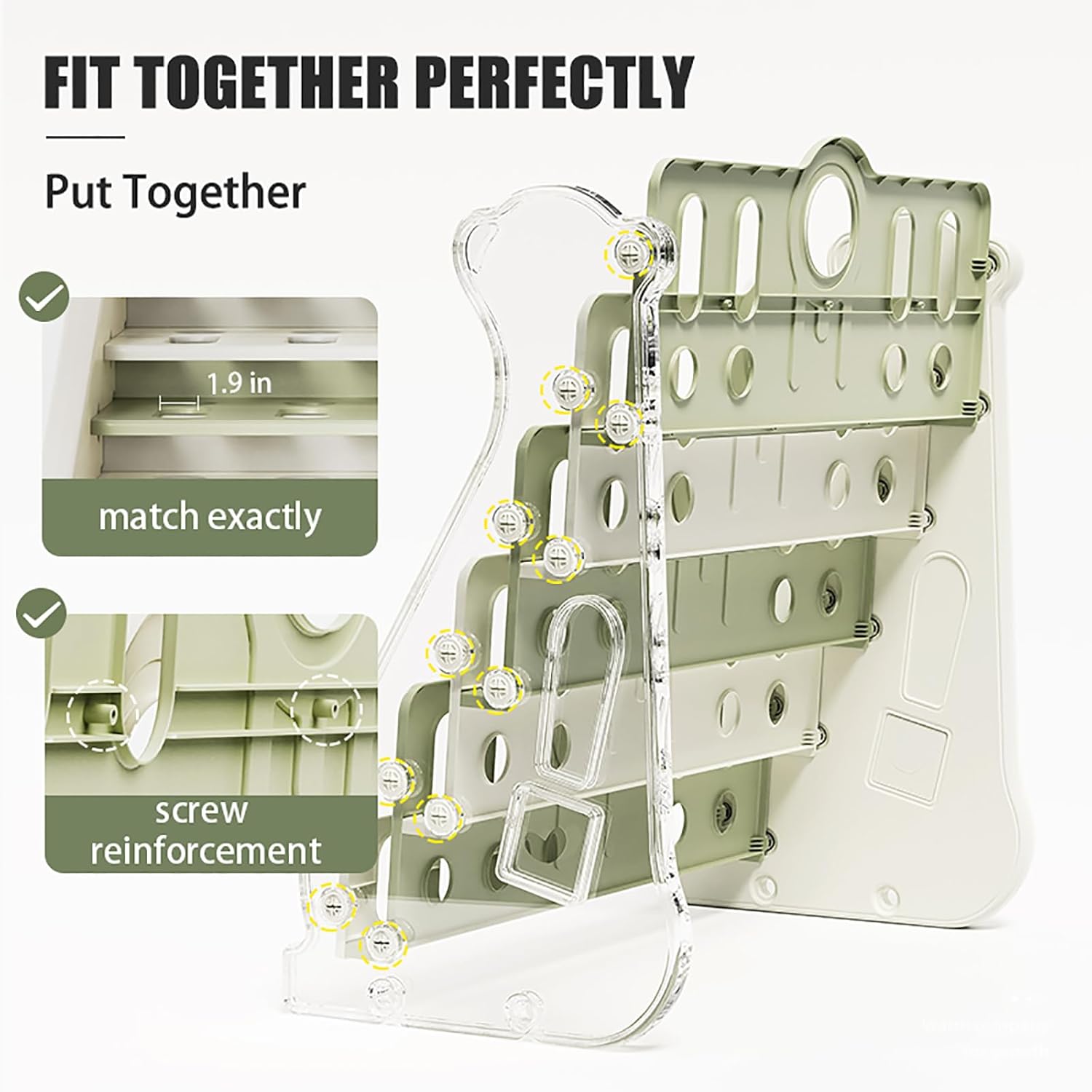 Kids Bookshelf and Toy Storage for Toddler, 4 Tier White Bookcase for Bedroom/Nursery/Classroom, Toddler Wall Corner Bookshelf Montessori Book Storage Shelf (Green)