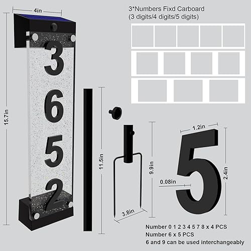 Miniatura 6 de Números solares de casa para exteriores, letrero de dirección solar de acrílico con estacas de hierro, control remoto impermeable RGBW que cambia de