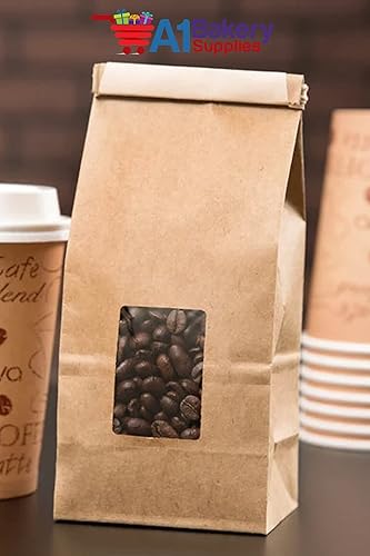 Miniatura 3 de Bolsas de café resellables de papel kraft con forro de polietileno, bolsas de café con ventana, 12 libra, paquete de 50 unidades
