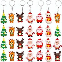 KAHEIGN 36 Pieces 3D Christmas Keyrings, 6 Styles Christmas Cartoon Santa Snowman Christmas Tree Bear Key Ring Ornament for Christmas Gifts Party Favors Christmas Decoration