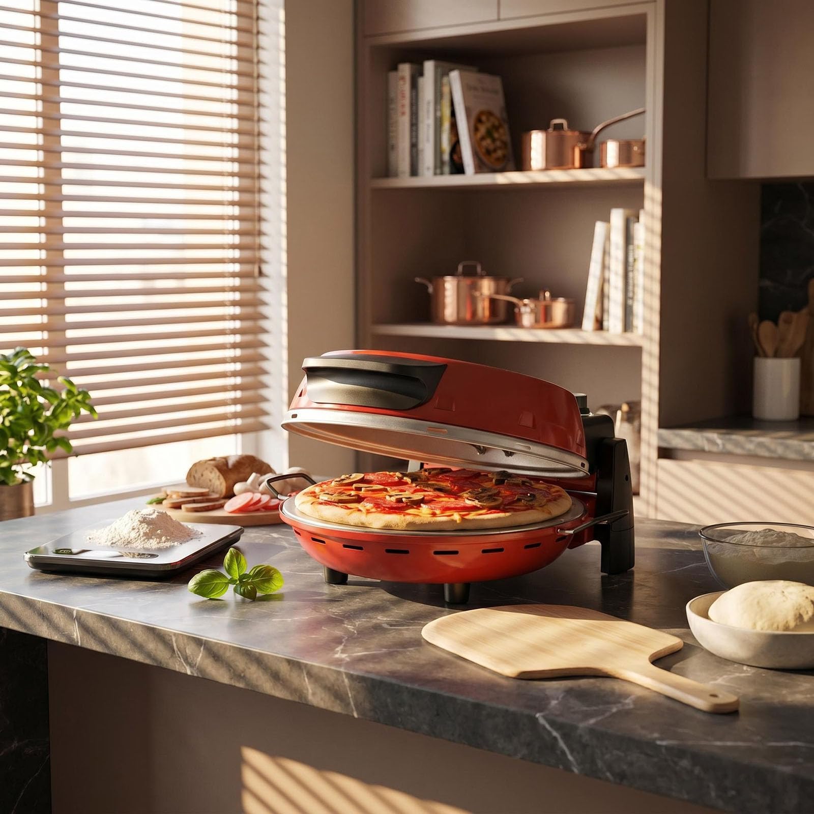 Elektryczna maszyna do pizzy 12 cali, 1200 W, piec do pizzy z płytą do pieczenia kamienia wulkanicznego, kompaktowy piec do pizzy do użytku domowego