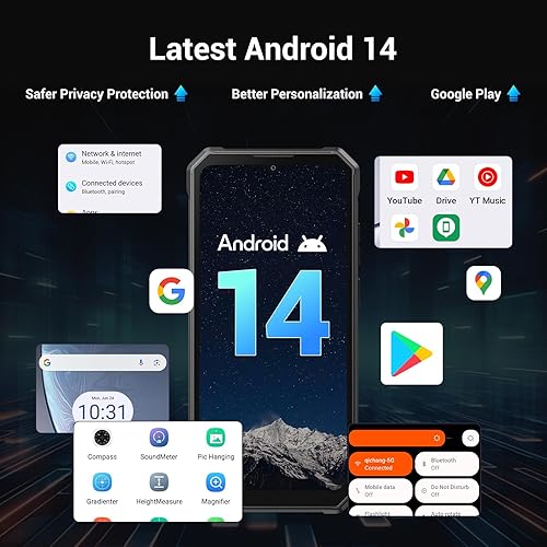 Miniatura 8 de FOSSIBOT Teléfono inteligente resistente F105 desbloqueado, batería de 10300 mAh teléfonos resistentes, teléfono móvil Android 14, 12 GB+64 GB, 6.75