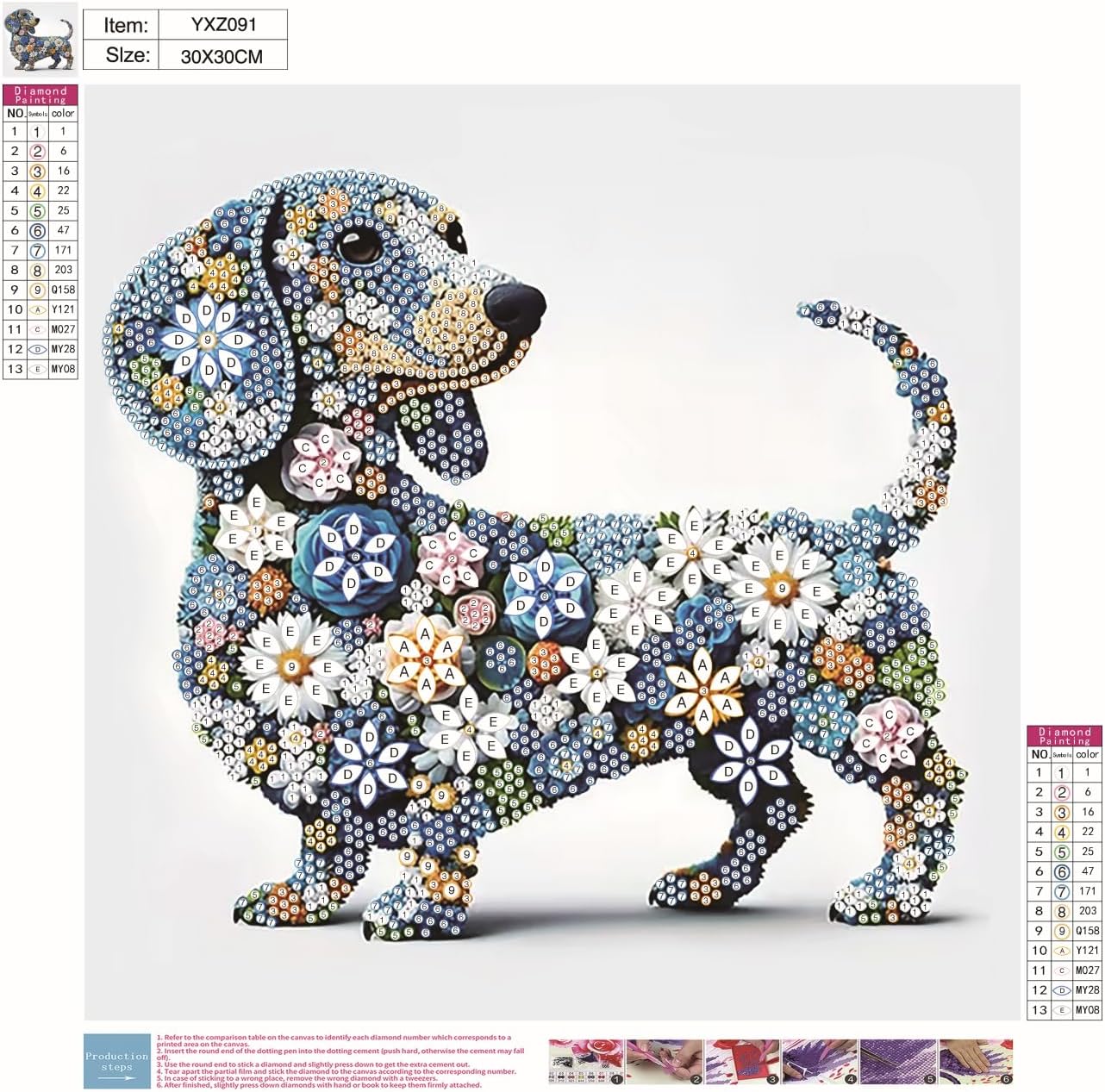 Dog Special Shape Diamond Painting Kits for Beginner,Flower Crystal Rhinestones Diamond Dots Diamond Art Accessories DIY Diamond Art Kits for Adults for Beginner for Home Wall Decor 11.8 X 11.8inch