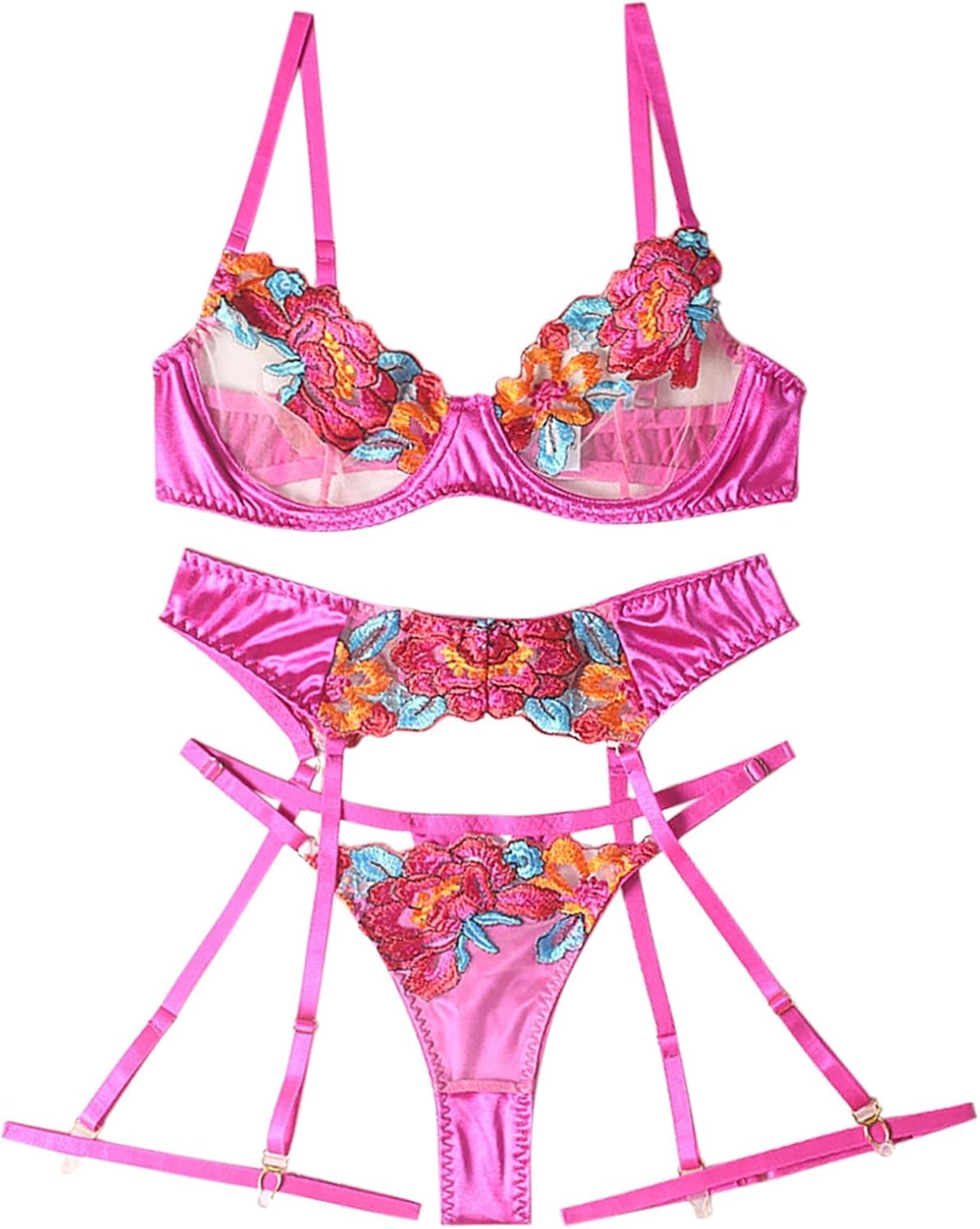 Lilosy Sexy Leaf Floral Embroidered Mesh Sheer Women Underwire Push Up Lingerie Set