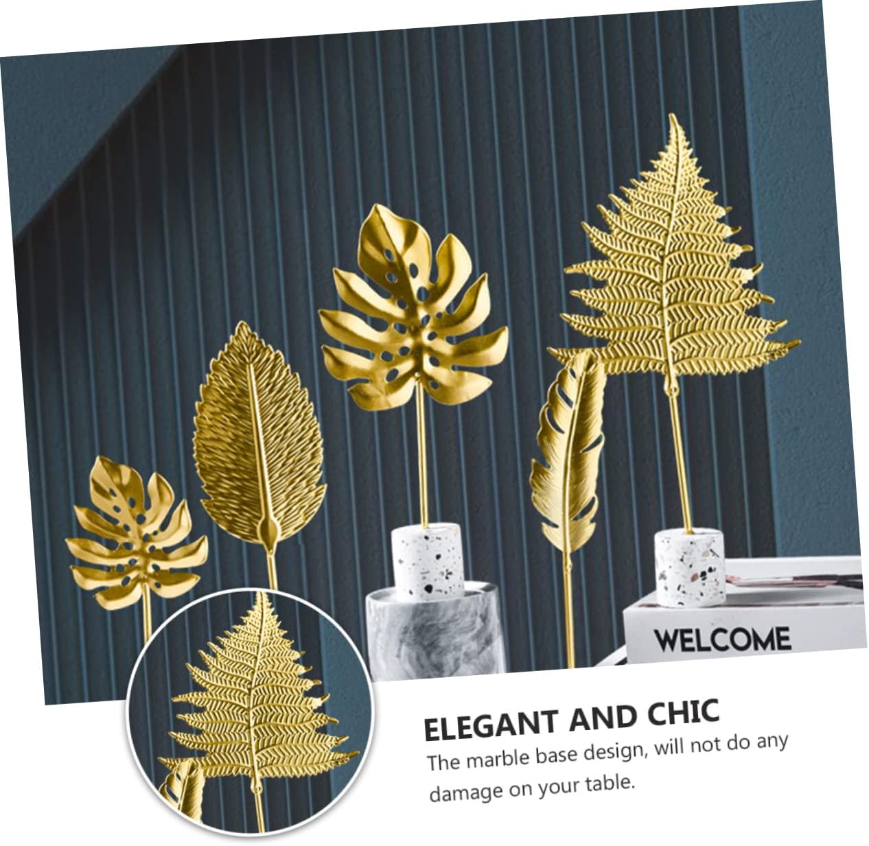 Gold Leaf Decoration Marble Base European Style Metal Craft Table Ornament for Home Decor Creative Emulation Leaf Enhancement for Weddings and Events