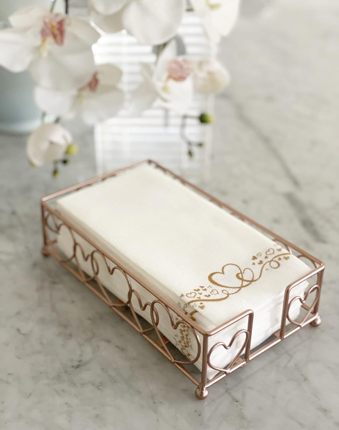 Flat Decorative Square Napkin Holder | Metal Caddy Organizer Serviette Holder Tissue Dispenser | Kitchen Restaurant Table Home Décor | Vintage Matte Gold