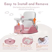 Vista 5 de BabyBond Asiento de Baño para Bebé con 2 Modos de Sentarse y Acostarse, Ajuste de 3 Velocidades, Potentes Ventosas, Silla de Baño para Bebés