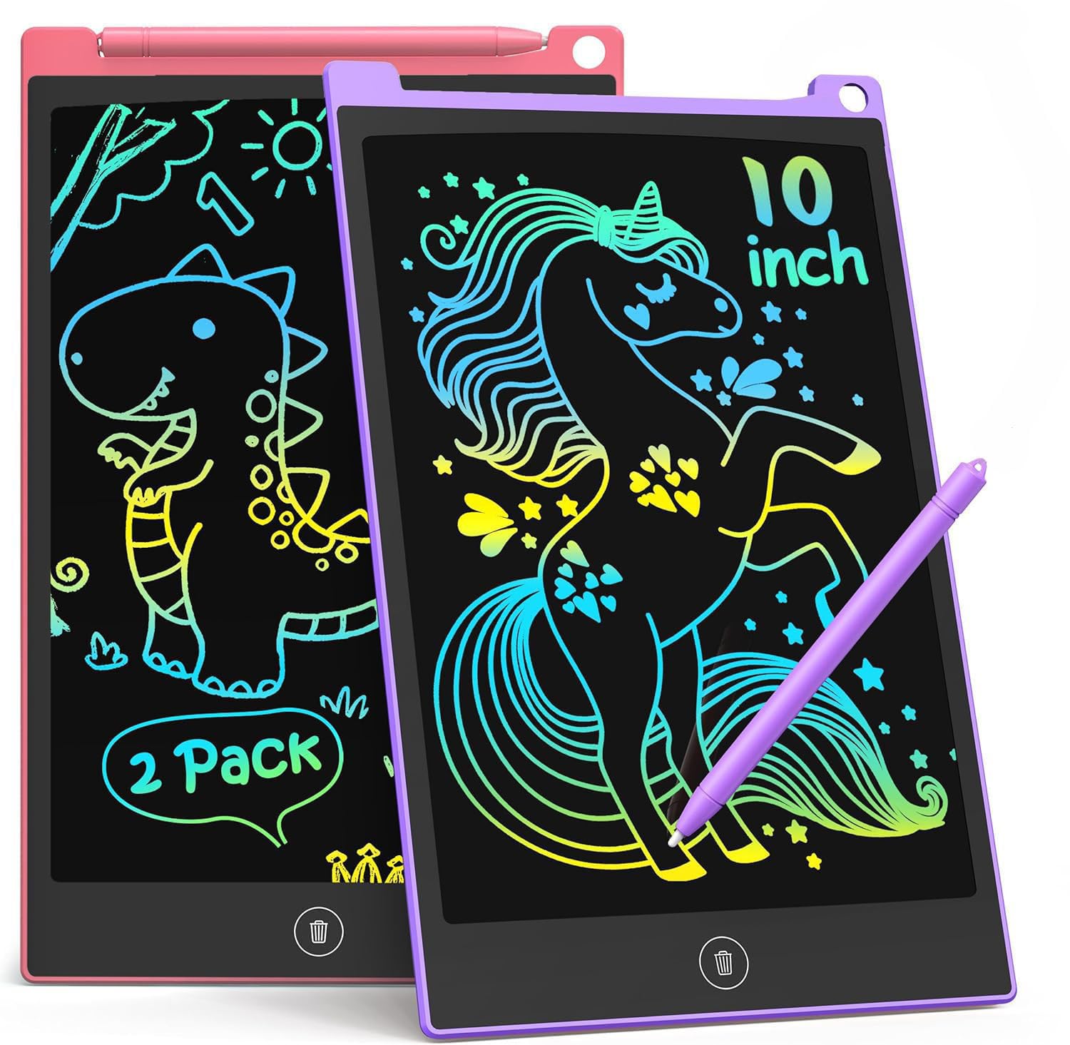 TECJOE 2-Pack LCD Schreibtablett, 10-Zoll buntes Doodle Board für Kinder, elektronische Zeichnung Tablet Zeichnung Pads, Geschenke für 3–6-Jährige