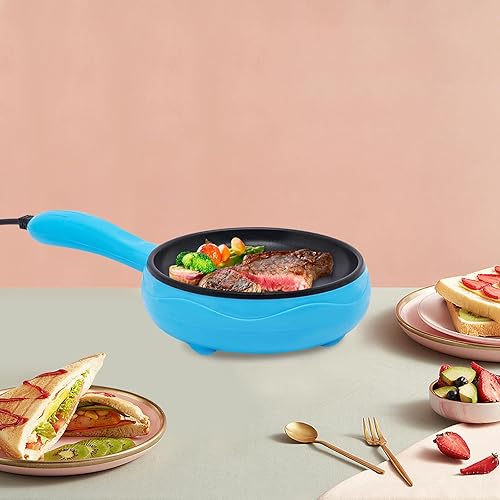 Miniatura 3 de Mini sartén eléctrica moderna, sartén portátil antiadherente de acero inoxidable de 450 W con espátula de madera, mini sartén de 110 V para cocinar,