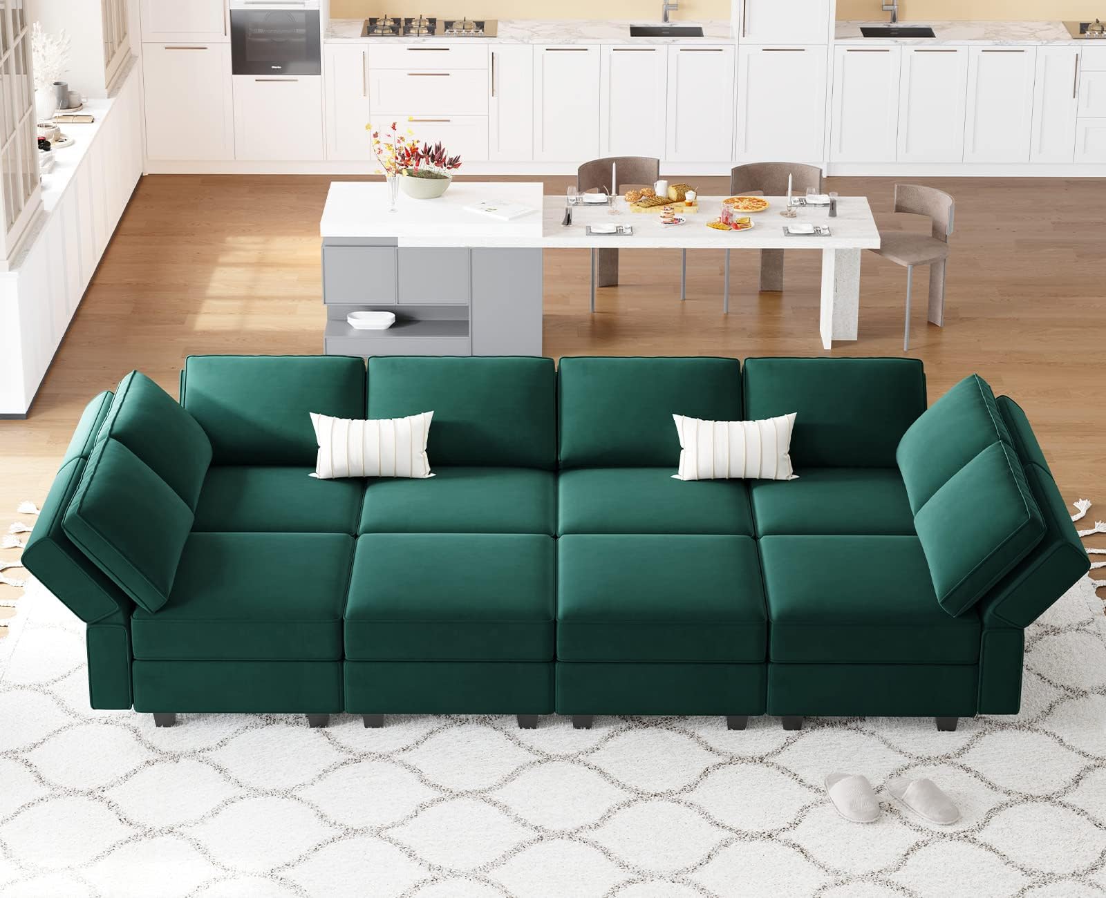 Belffin Modular Sectional Sofa with Storage Chaises Sectional Sleeper Sofa Couch 8 Seat Sectional Bed Green