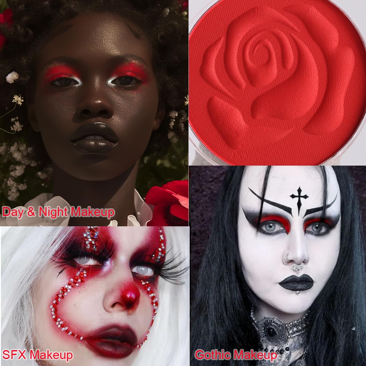 Sombra de ojos roja mate única, paleta de sombras de ojos roja verdadera altamente pigmentada, maquillaje de ojos rojos de larga duración, sombra de ojos gótica roja, pintura roja para la 3
