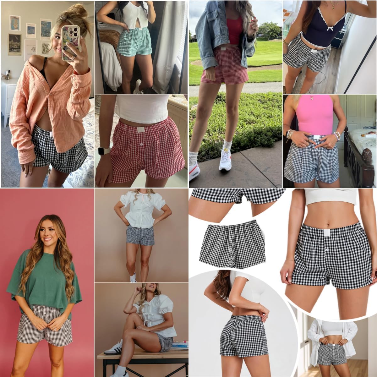 Women Pajamas Shorts Y2k Elastic Waist Plaid Boxer Shorts Cute Gingham Sleep Lounge Bottoms - Image 5