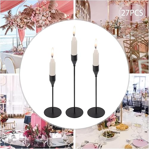 Miniatura 2 de Paquete de 27 portavelas negras 9 juegos de portavelas cónicos soporte largo para candelabros decoración de centro de mesa para el hogar boda