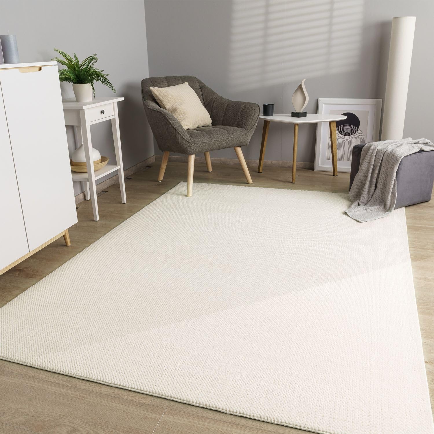 TT Home Alfombra Habitación Salon Dormitoro Pelo Corto Etnica Estilo Nordico Monocromo, Color:Crema, Tamaño:60x100 cm
