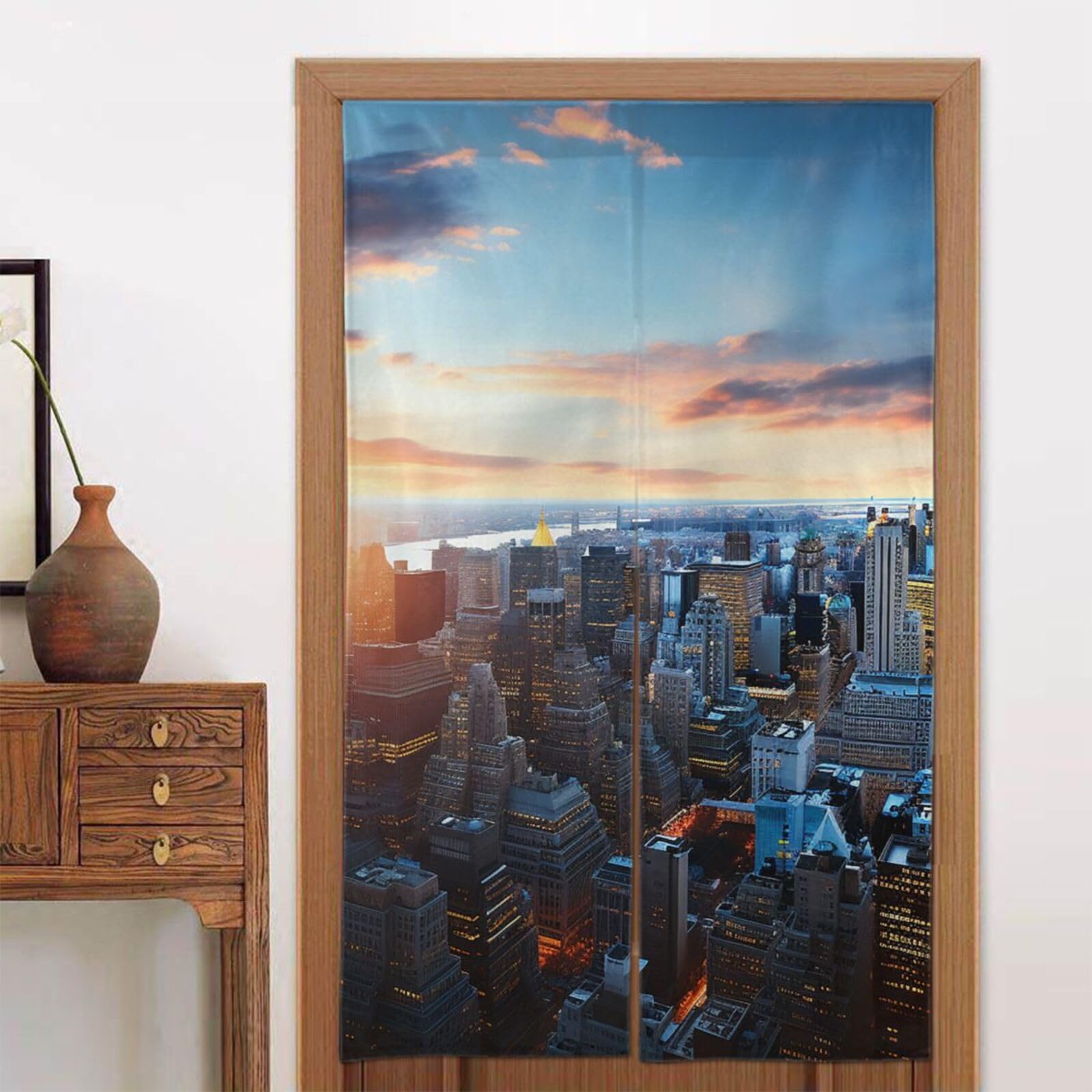 Rideau occultant séparateur de pièce motif New York pour rideau de porte en tissu Fengshui