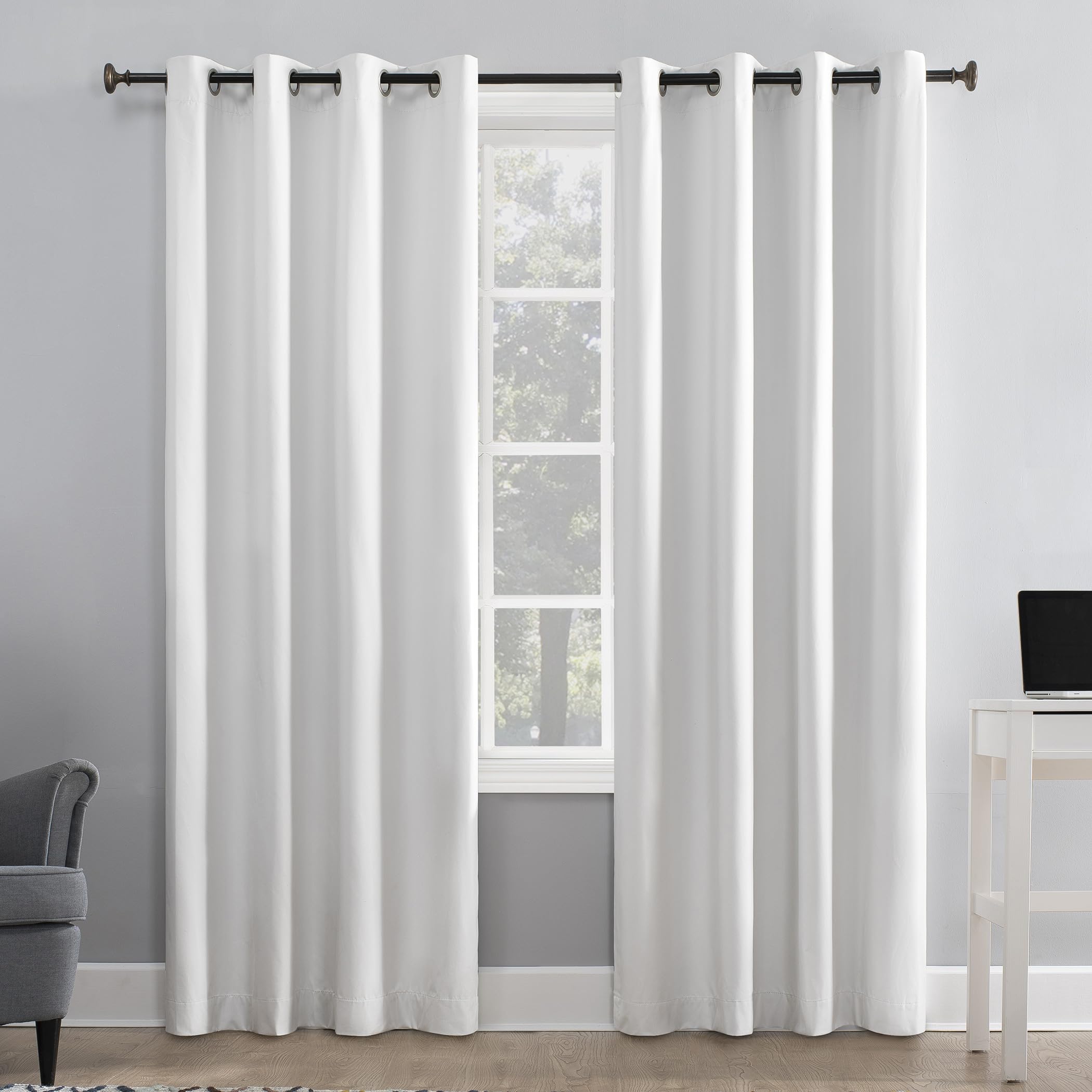 Sun Zero Columbia Thermal Insulated 100% Blackout Grommet Curtain Single Panel, 50" x 84", White