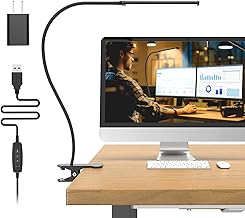 Mojimdo 77 LED Schreibtischlampe Dimmbar, Klemmleuchte mit 3 Farbtemperaturen & 10 Helligkeitsstufen, 70cm Flexibler Schwanenhals, Arbeitslampe für Büro/Home Office mit 5V/2A Adapter