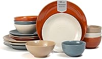 Sango Siterra Painter's Palette 16-Piece Stoneware Dinnerware Set for 4 - Chip-Resistant, Rustic Multicolor Plates & Bowls, Microwave/Dishwasher Safe