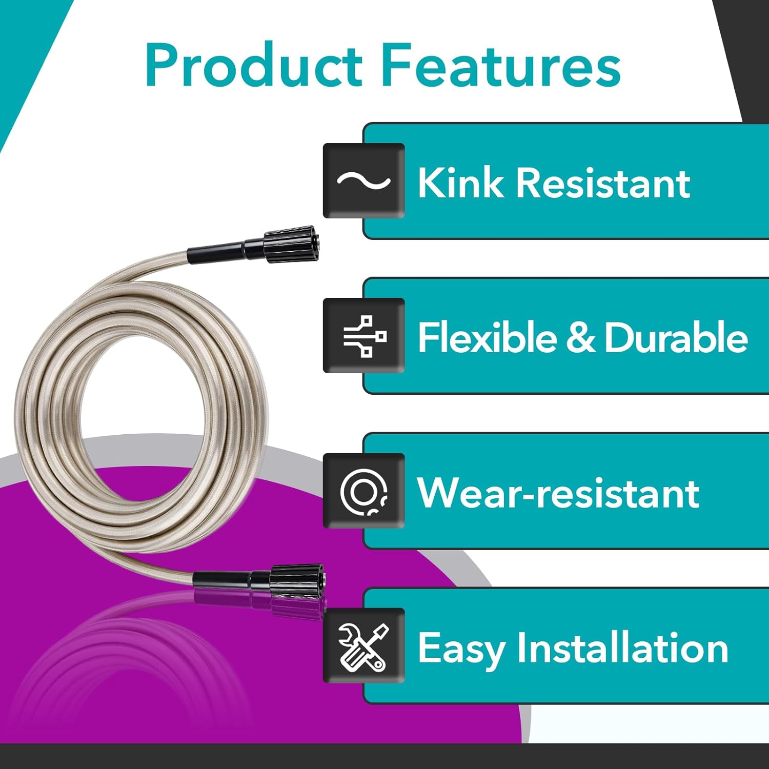 30FT Pressure Washer Hose Compatible with Greenworks Model 5200402, Durable Reinforced High Pressure Hose Replacement Fits for Most Greenworks Washers ≤2000 PSI, 1/4 Inch Quick Connect