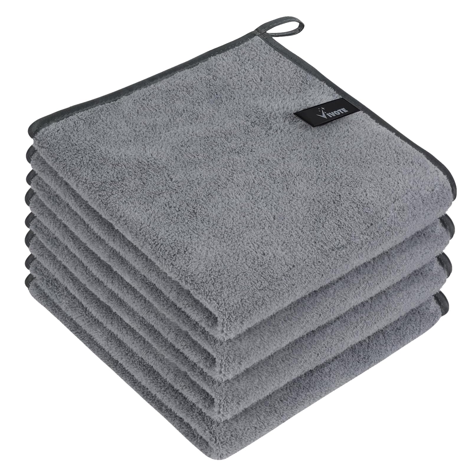 VIVOTE Hand Towel with Hanging Loop Microfiber Hand Towels for Kitchen Grey