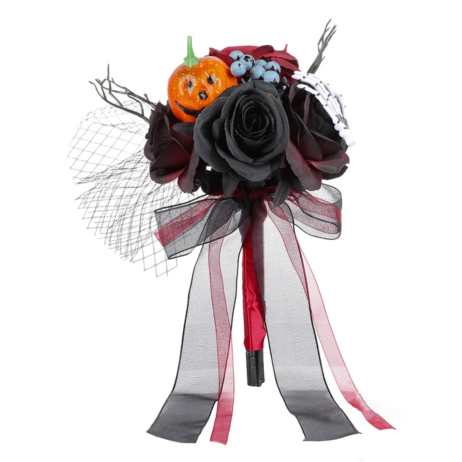 Kfwfuaee C Artificial Wedding Rose Bouquet With Gothi Dark Theme Styling, Ribbon Tails And Handheld Display Accent For Decor Eremony Bouquet Faux Floral Hand Dark Wedding Decor Dramati Photo Display Event
