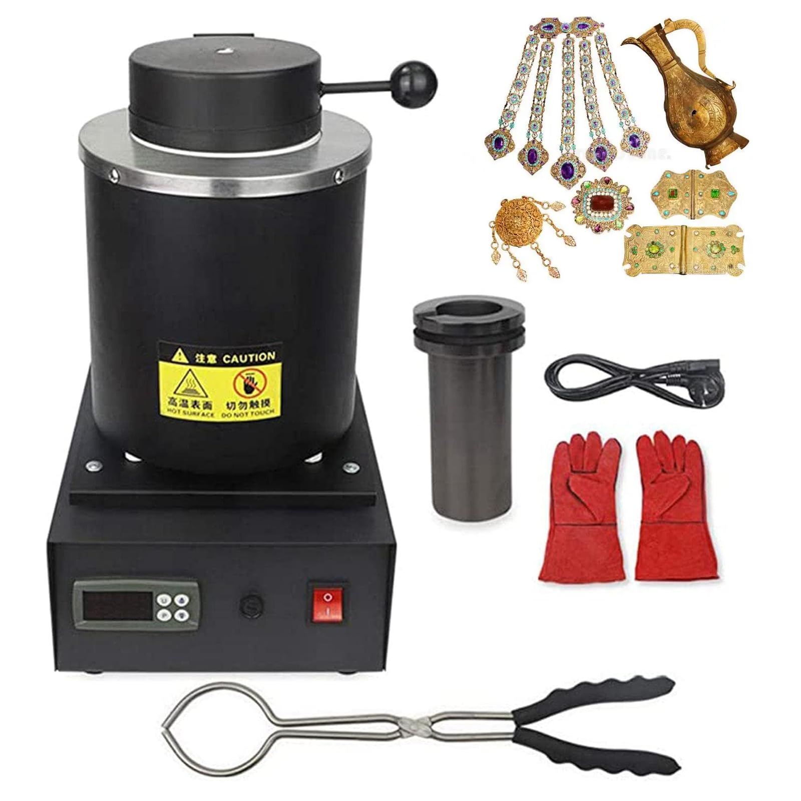 QYLTTDM Electric Gold Melting Furnace, Digital Metal Smelting Machine,metal Casting Kit With Graphite Crucible, Electric Gold Smelting Furnace Kit For Melting Gold, Silver, Copper, Aluminum 1KG
