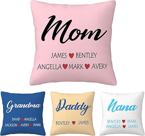 Fundas de almohada personalizadas para mamá, papá, abuela, funda de almohada personalizada con nombres de niños, funda de almohada personalizada