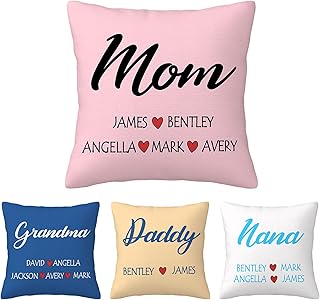 Custom Pillow Cases for Mom Dad Grandma Personalized Pillowcase with Kids Names Customized Throw Pillow Cover Mothers Day Fathers Day Birthday Gifts from Daughter Son