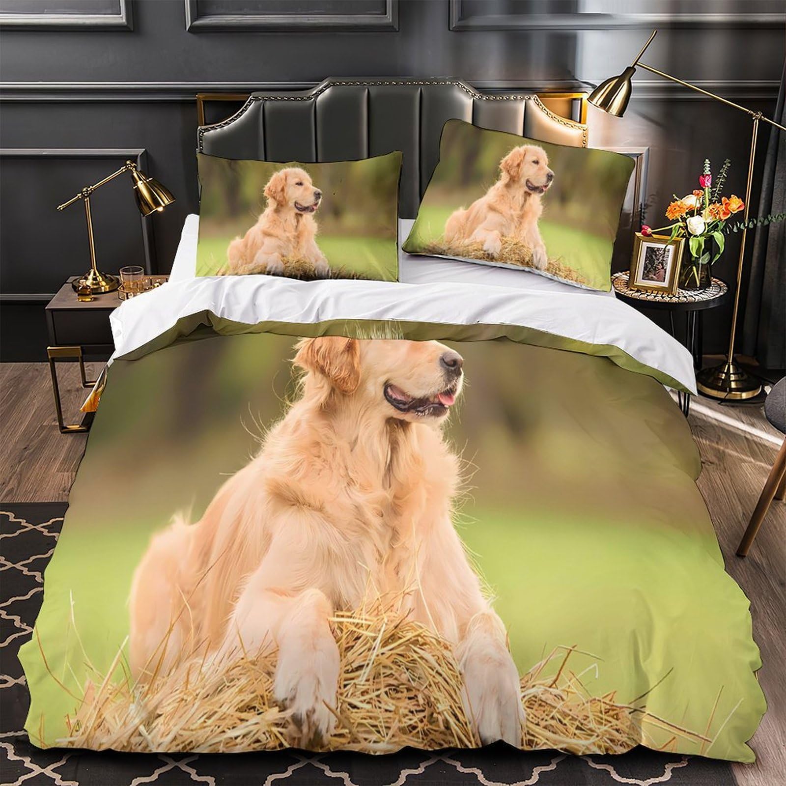 Housse de couette singes dorés 200x200 parure lit microfibre