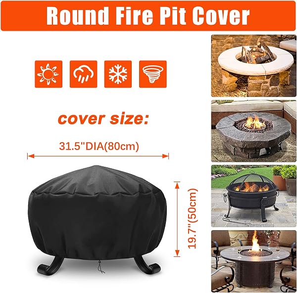Housse de protection imperméable pour brasero pour jardin, terrasse et balcon - En tissu Oxford 600D - Pour tonneau à feu et panier à feu - Diamètre : 80 x 50 cm - 3