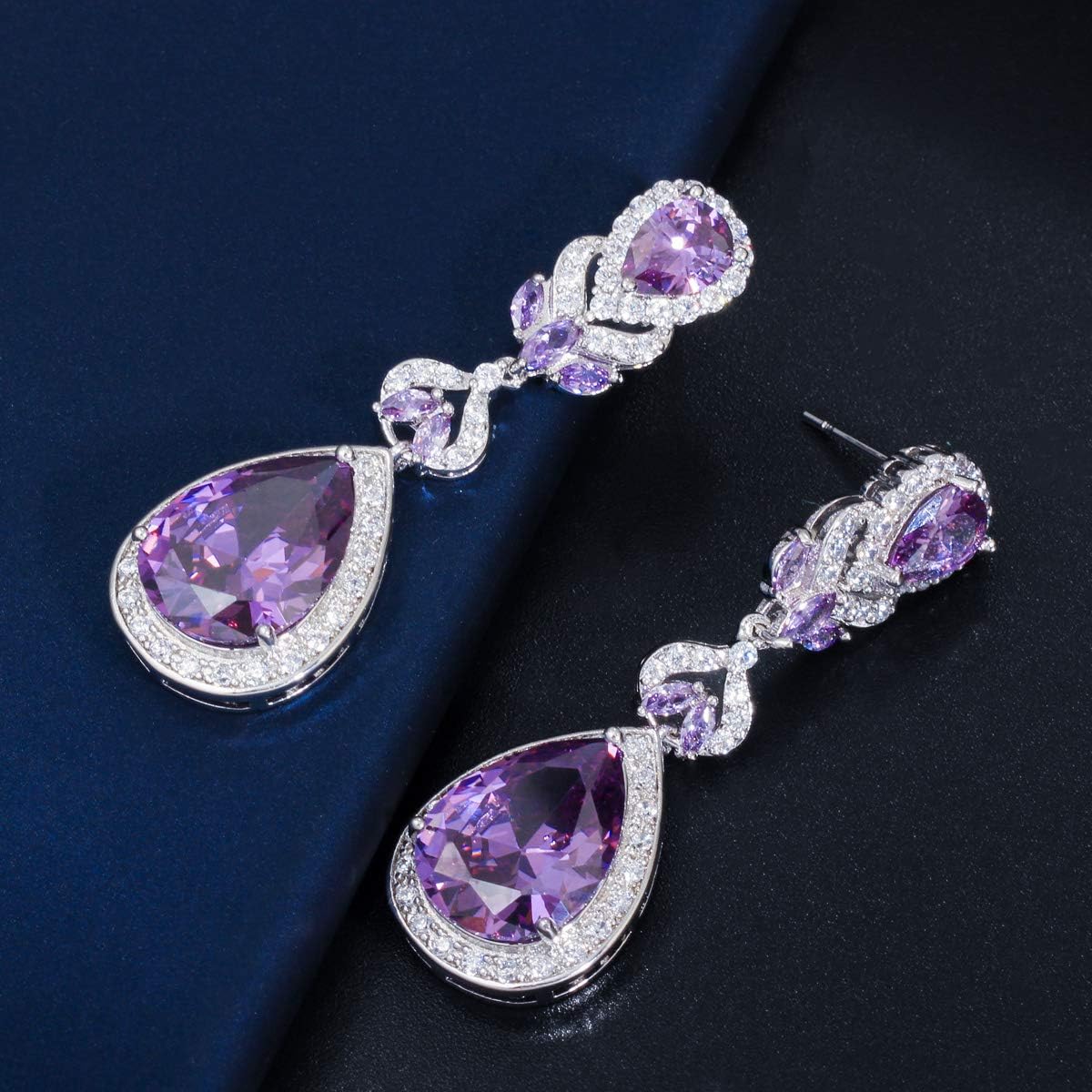 Cubic Zirconia Long Big Teardrop Dangle Bridal Wedding Earrings for Women Brides