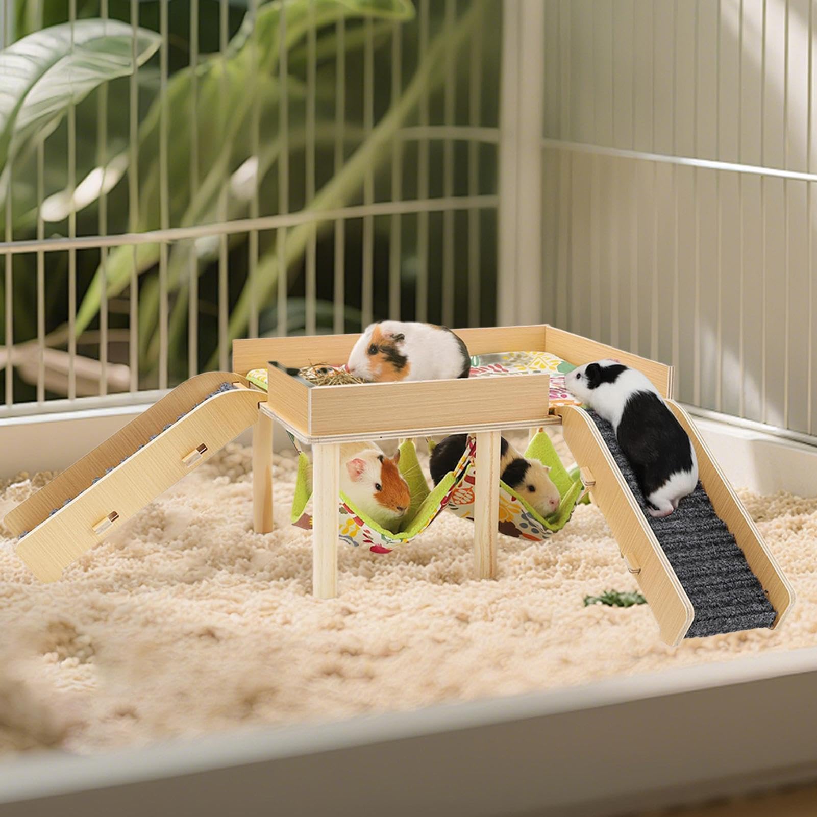 Casetta Amaca per Criceti Capanna A 2 Livelli | Casa in Legno per Amaca dei Criceti Per Piccoli Animali Coniglio Furetto Giocare Casa E Angolo Del Soggiorno Interno
