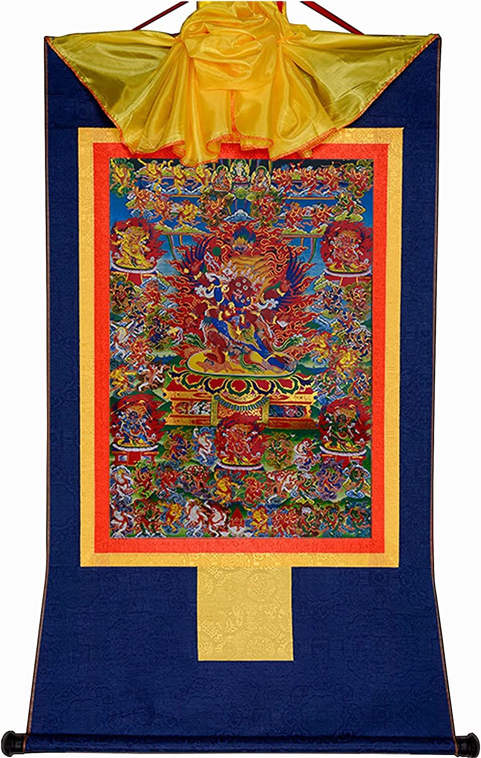 VHKJewE 58 Wrathful Deities of the Bardo Thodol, Buddhist Thangka Brocade(Blu,Small(35cm*27cm))