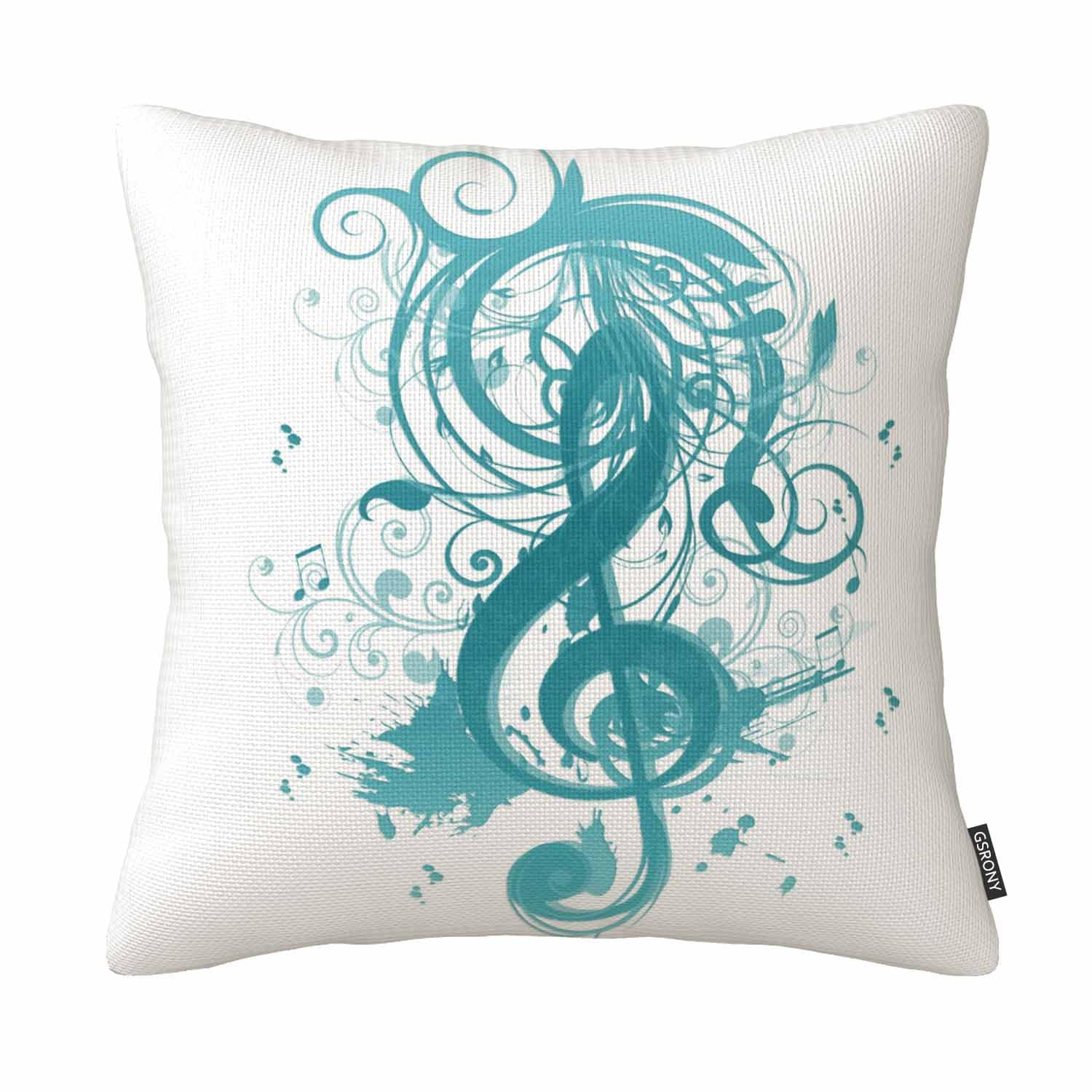 Gsrony Beige Beautiful Cool Music Notes With Splatter Swirls Throw Pillow Case Cushion Cover Pillowcase 18 X 18 Inches
