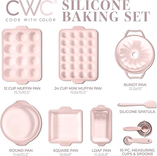 Miniatura 8 de COOK WITH COLOR Juego de moldes de silicona para hornear, antiadherentes y fáciles de limpiar, con marco de metal resistente para estabilidad,