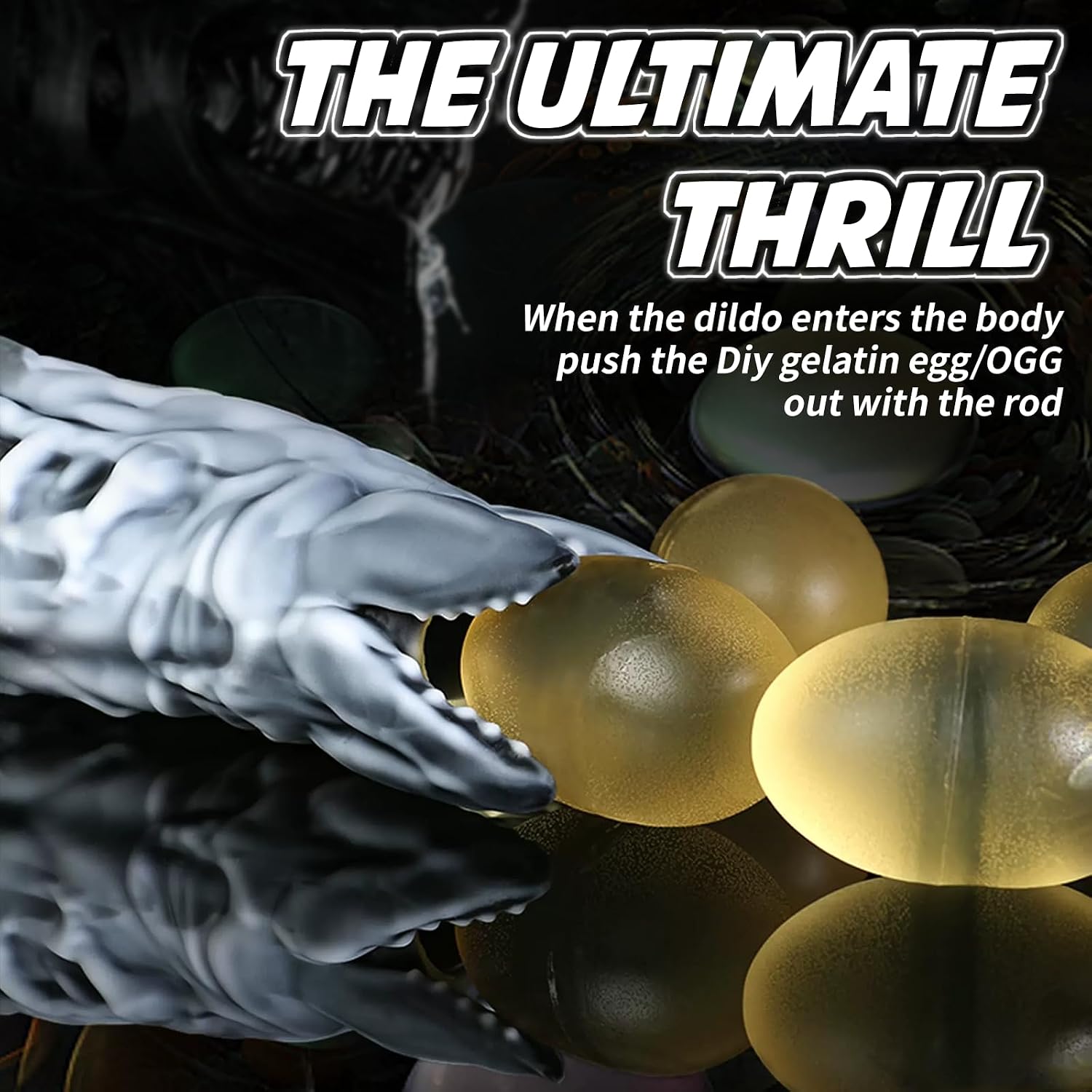 Nothosaur Zerger 6.7 Inch Fantasy Ovipositor Dildo, Medium Firm Platinum Silicone Hollow Creature Toy with Petal Tip & Textured Shaft for Anal & Vaginal Play with Egg Models and Booster - Alien
