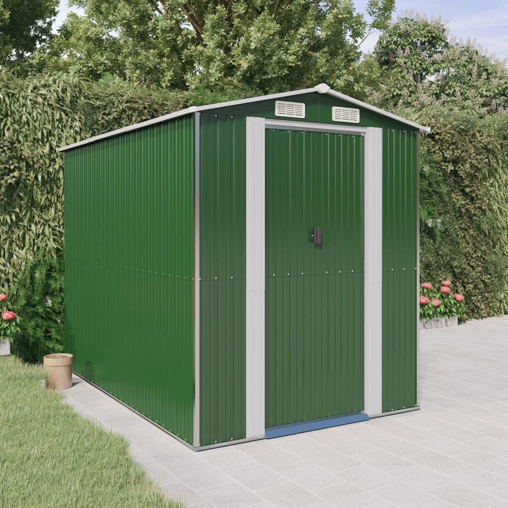 Abri de jardin en acier galvanisé Vert 192 x 274 x 223 cm Abri à outils en métal avec doubles portes coulissantes et ouvertures d'aération pour outils de jardin et accessoires de piscine