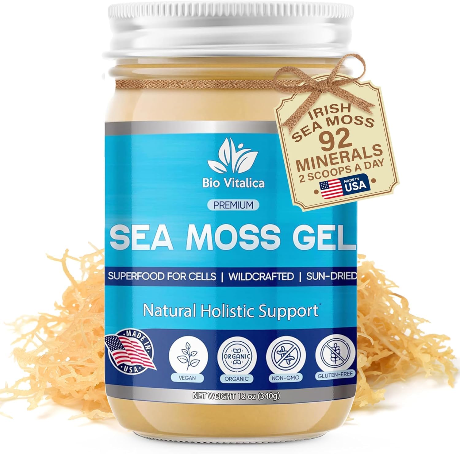 BIO VITALICA Sea Moss Gel by - Irish sea Moss raw Organic - Premium Quality - Dr Sebi, Vegan superfood for Cells - 100% Natural Seamoss Gel - (Pack of 1, Original)