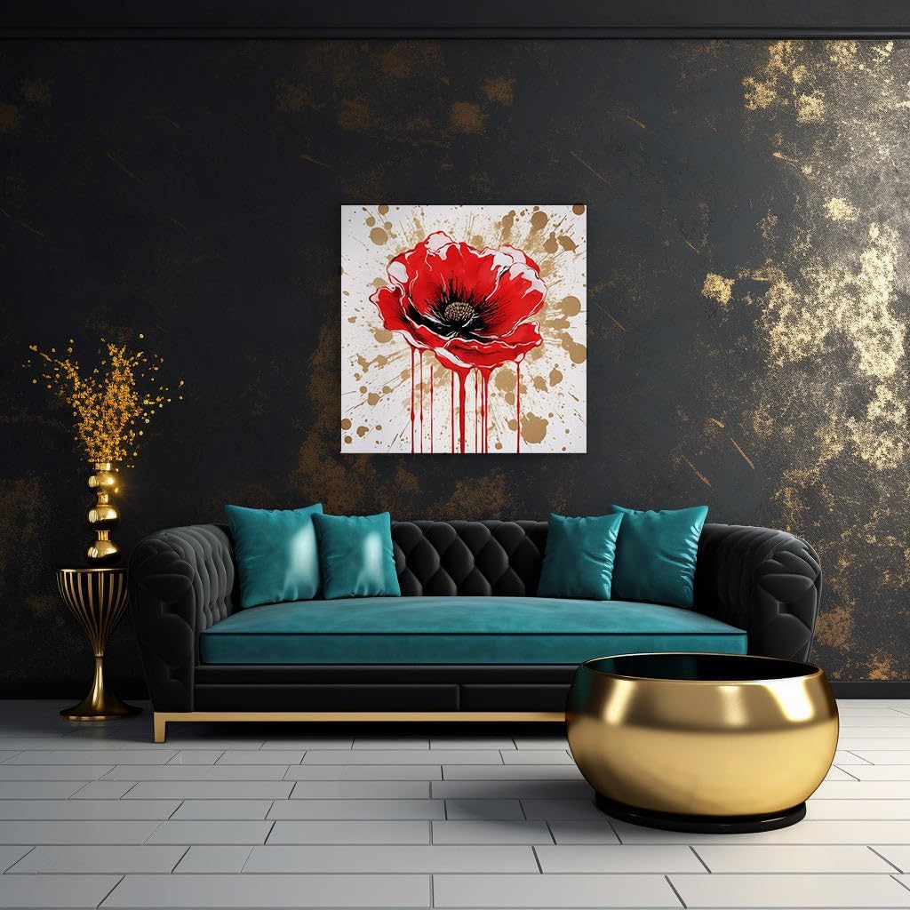 Canvas for Living room. A Vision in Red: The Striking Elegance of a Lone Poppy, 27 x 18 inch Canvas Wall Art - Modern Home Decor - 69x46 cm (27x18 inch)