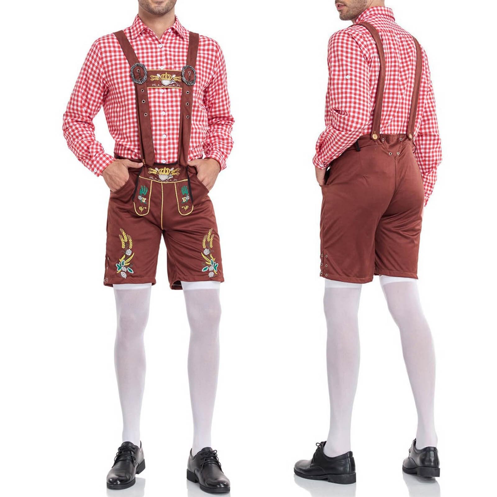 Lederhose Herren Tracht, Trachtenhose Kurz,Trachtenlederhose Lederhosen mit Hosenträger Schwarz Braun Trachtenlederhosen für Oktoberfest Bayerische Outfit Modern