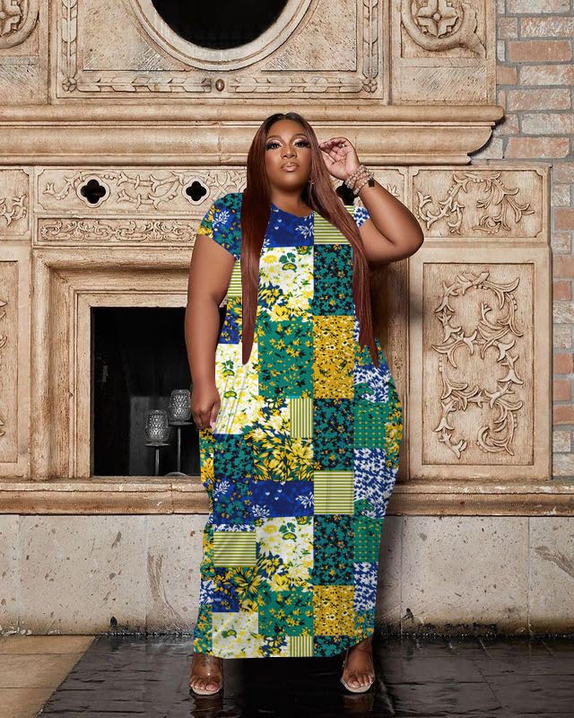 Image of YeGine Oversize Tshirt Dress Plus Size Short Sleeve Maxi Dress with Pockets