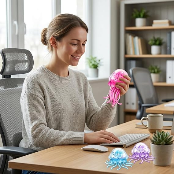 3 PCS Jellyfish Squishy Desktop Decoration, Jelly Fish Squishy in Blue, Purple, Pink, Portable Ball for Office, School & Travel,Random Color