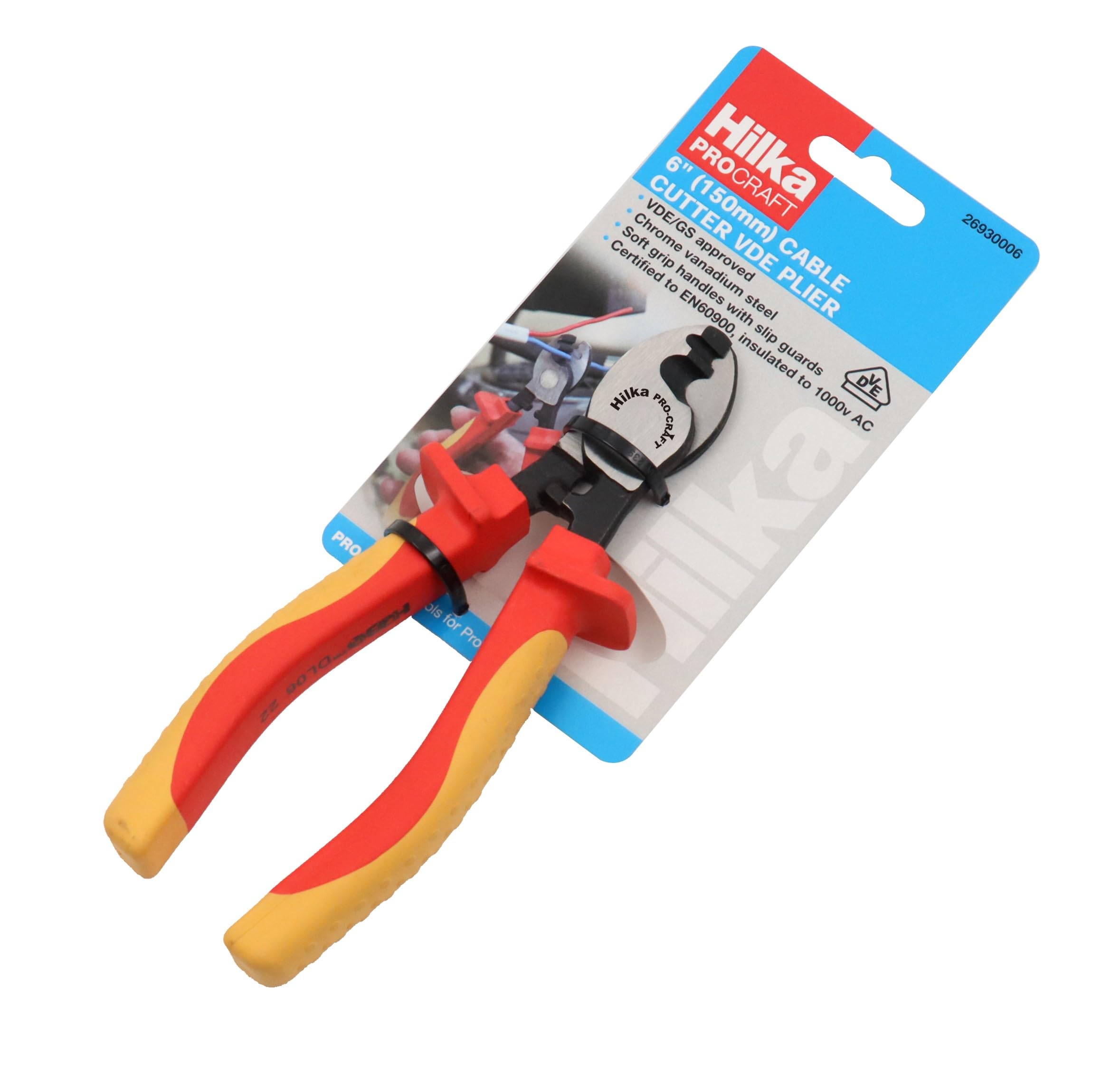 Hilka 26930006 6" (150mm) Cable Cutter VDE Pliers, Orange - Image 2