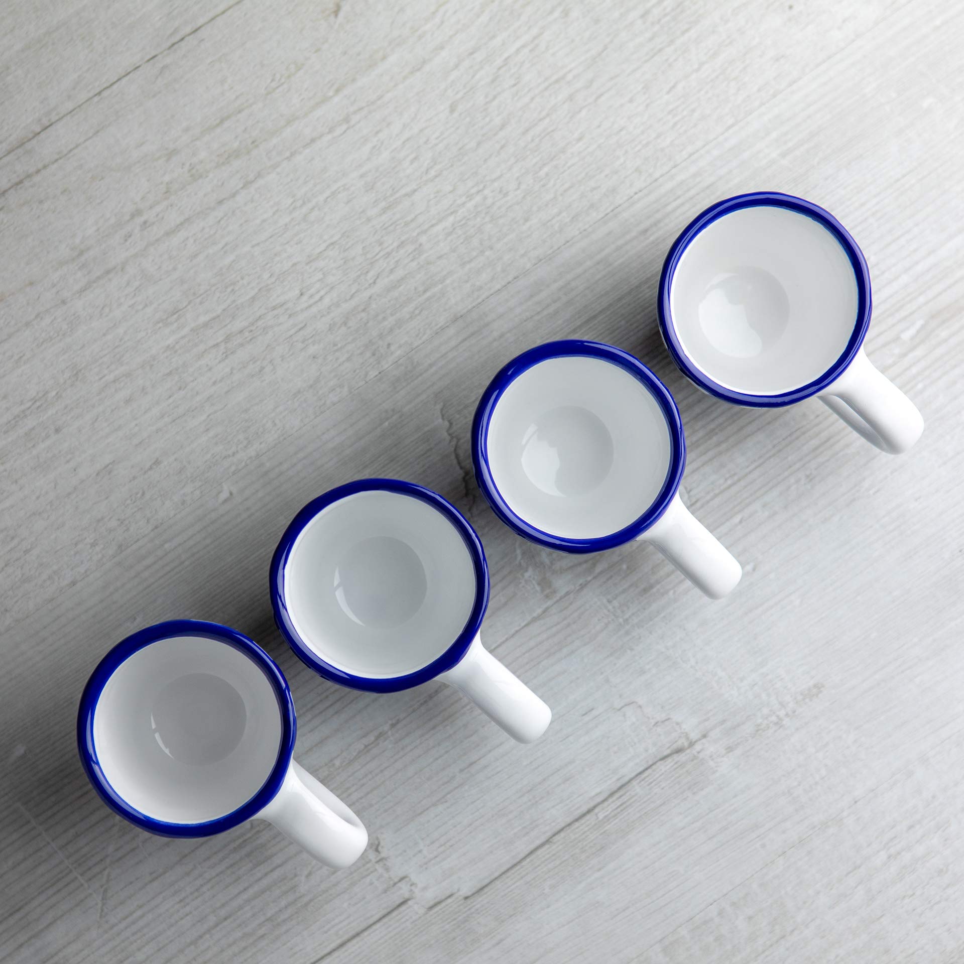 City to Cottage® Cerámica en Azul Marino a Rayas | Hecha y Pintada a Mano | Cerámica Esmaltada 2oz/60ml | Set de 4 Tazas de Café Espresso | Regalo