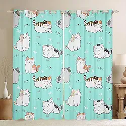 Cortinas de janela de gato, cortinas blackout com tema de animal de estimação fofas para crianças, adolescentes e jovens, cortinas decorativas com estampa de pata de gato branco para quarto e sala de