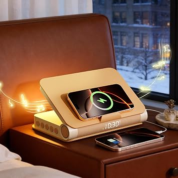 Vivilumens Bluetooth Speaker Wireless Charging 5 in 1 Speaker Loud for Adults Teens Aesthetic Book Shape Sunrise Gentle Wake Up Light for Bedroom Decor Dimmable Bedside Lamp Tech Birthday Gift