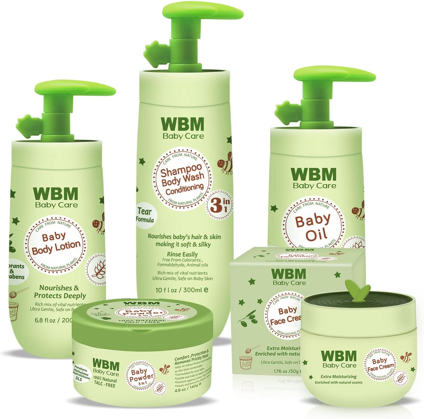WBM Care Baby Gift Set | 5 Essential Baby Skin Care Products – Baby Lotion, Baby Shampoo, Face Cream, Baby Powder, and Baby Oil for Gentle and Complete Care