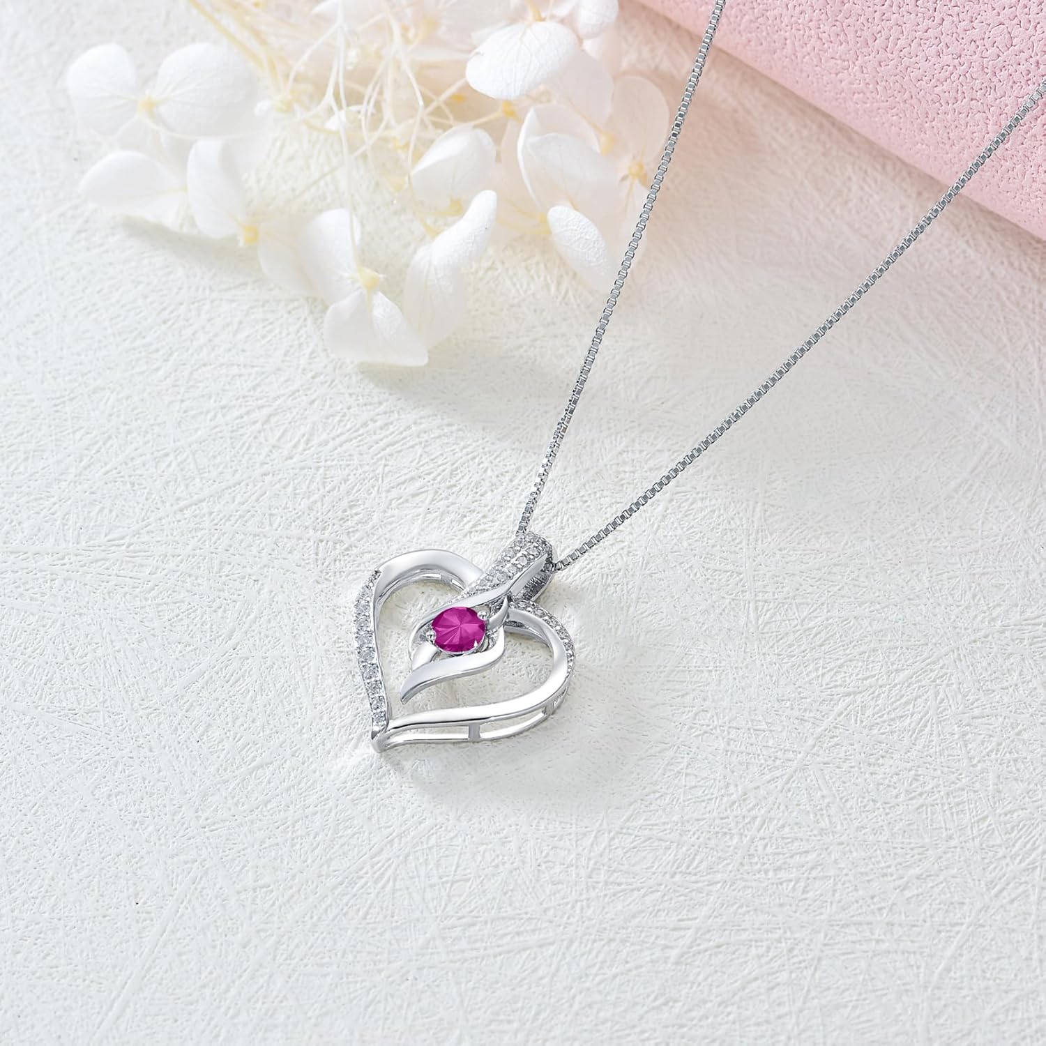 Birthstone Necklace Gifts for Women, 18K Gold-plated Sterling Silver Love Heart Necklace Durable Box Chain Women Jewelry Gifts for Her 20"